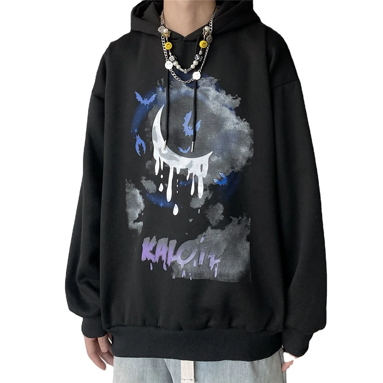 

2021 Korean ins hot style trend retro hip-hop graffiti letter printing hooded plus velvet sweater men and women trend