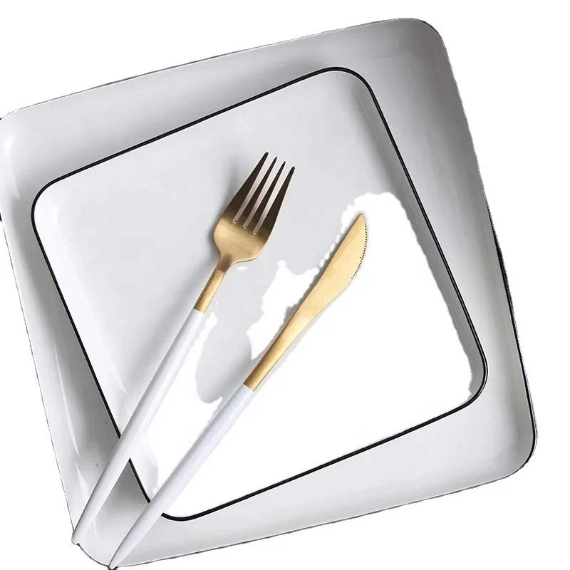 

European style western food plate square plate household ceramic steak plate