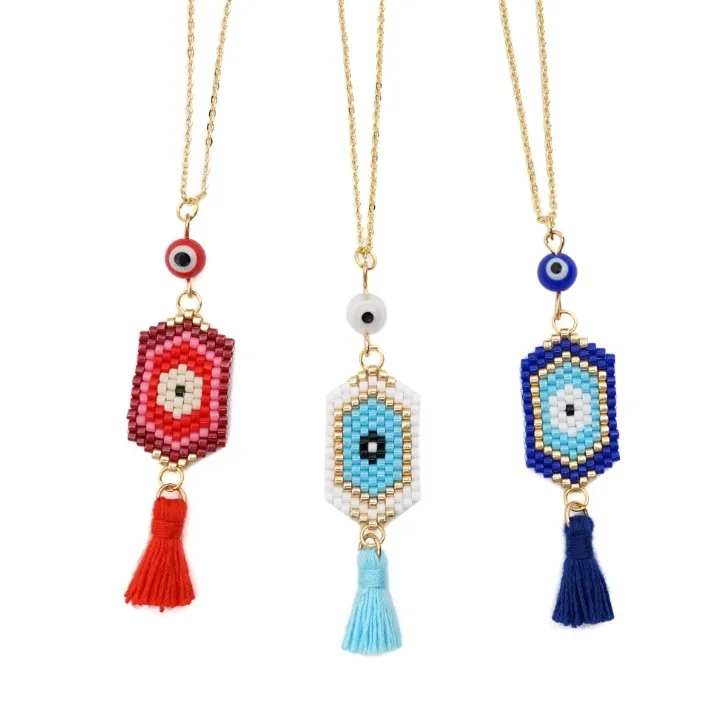 

New Turkish Women's Devil Eye Necklace Stainless Steel Color Beads Gold Plated Necklace Braid Jewelry, Colors