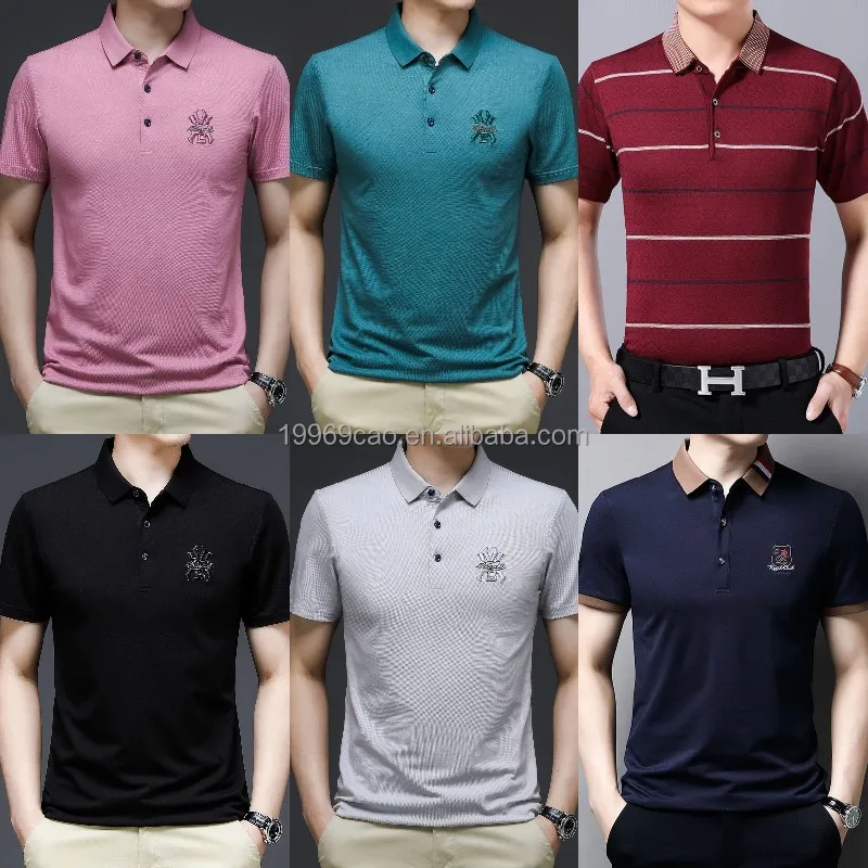 

2022 hot wholesale knitted casual stripe short sleeve polo shirt men's stripe Golf Polo Shirt, Customized color