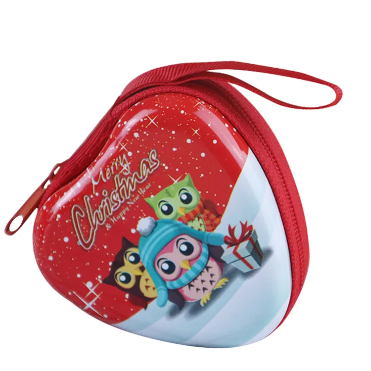 

Christmas event small gift heart-shaped tinplate coin purse earphone bag storage box wholesale