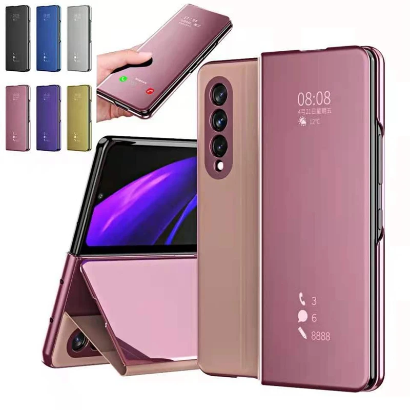 

For Samsung Galaxy S20 Clear View Stand Flip Cover Case Smart leather Mirror pu leather+pcProtective Phone Case For fold3