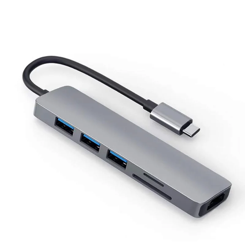 

6 In 1 Type-c 3.0 To 4K Ssd Tf Card Reader Pd Fast Charge for Mac book Air Pro Pc Usb C Hub Docking Station, Gray