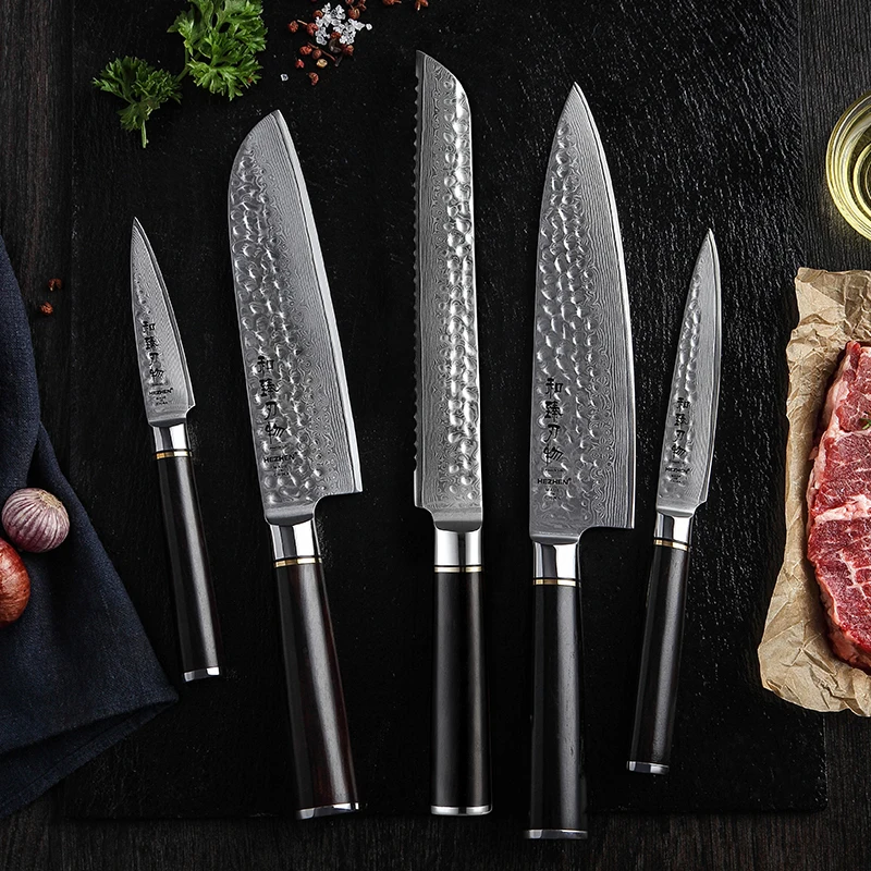 

5 pcs professional Japanese damascus steel kitchen knife set with wooden handle