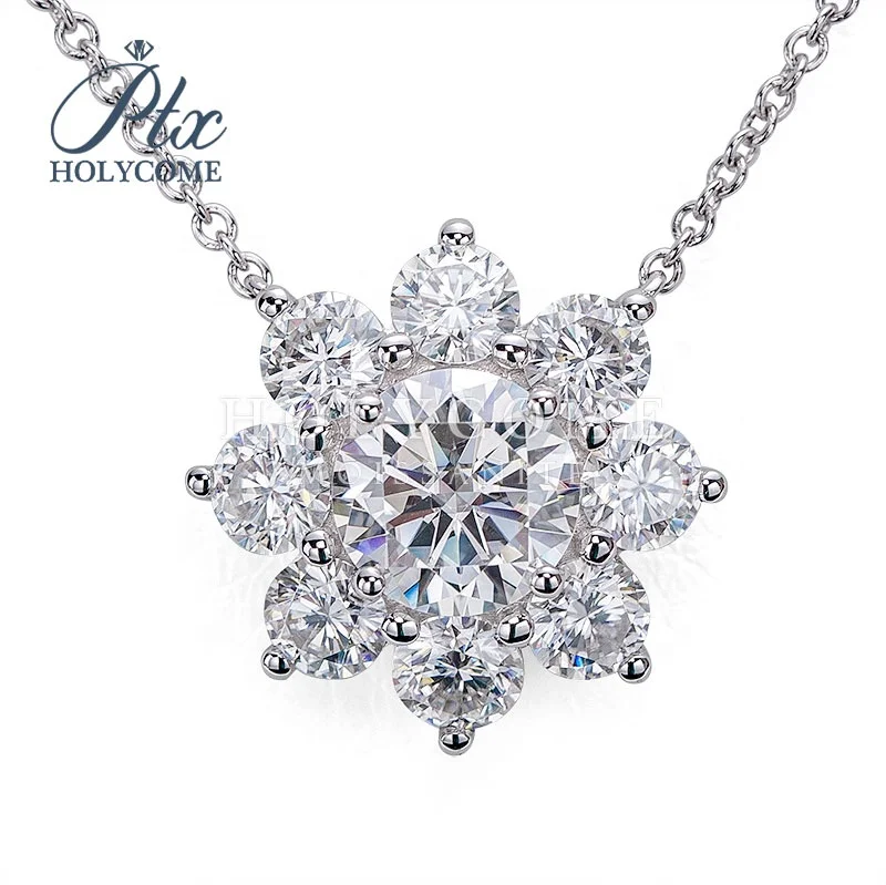 

2021 New Style 1 Carat Zircon /Moissanite Sun Flower 925 Sterling Sliver Necklace Chain Custom Necklace Colar For Women Jewelry, White