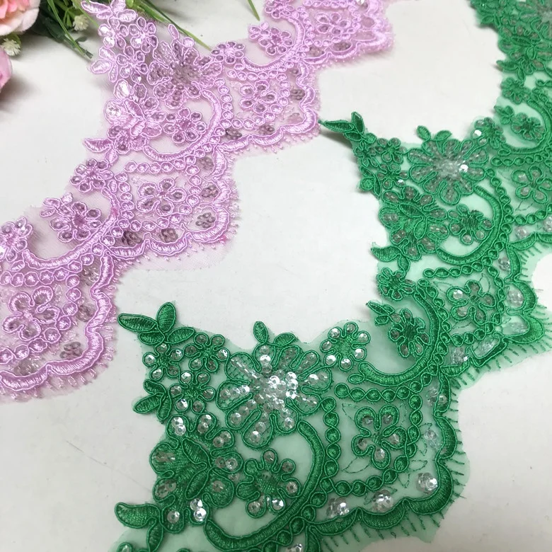 

Latest customized color sequined turkish lace trimmings embroidery, As pictured