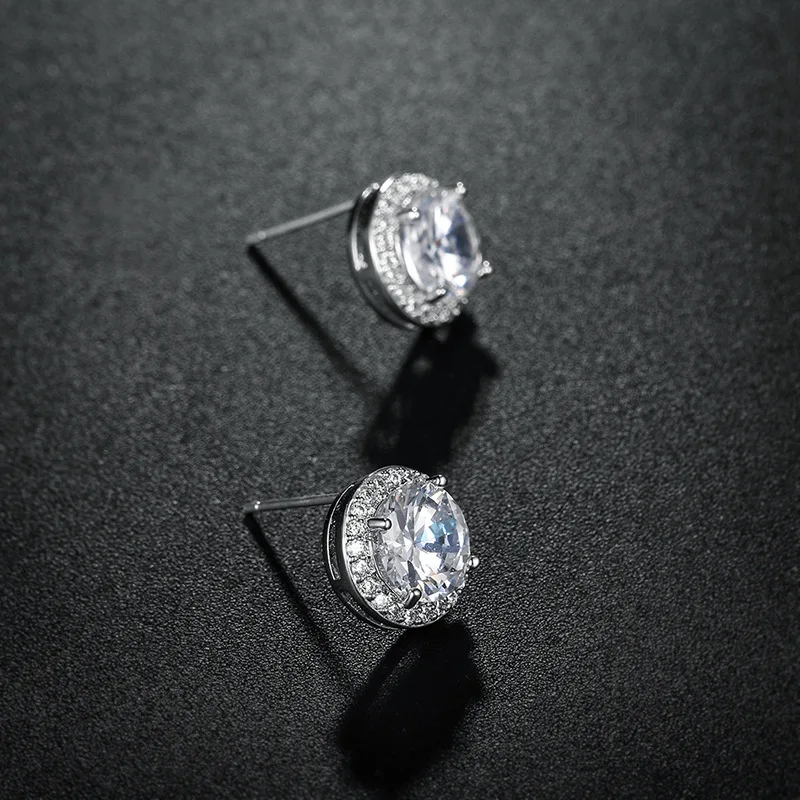 

Simple Fashion Round Zirconia Stud Earrings Women White Gold Plated Shining Cubic Zircon Stud Earrings Jewelry