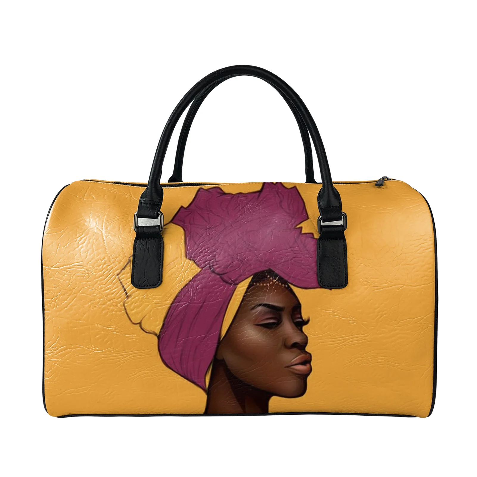 

Wholesale African American Black Woman Traditional Prints Pu Leather Duffle Bag Weekender Travel Bag for Gym Beach Travel School, Customized color