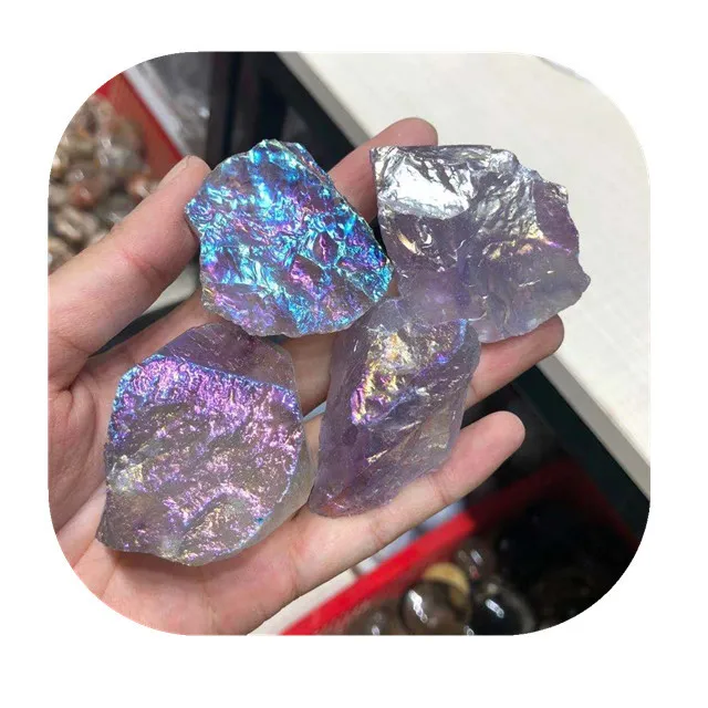 

Wholesale crystals healing raw stones natural rainbow aura amethyst rough stones for home decoration