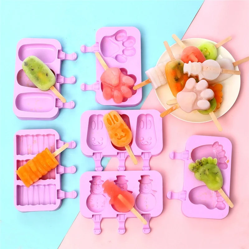 

New Silicone Ice Cream Mold with cover Popsicle Molds DIY Homemade Cartoon Ice Cream Popsicle Ice Pop Maker Mould Cute mold