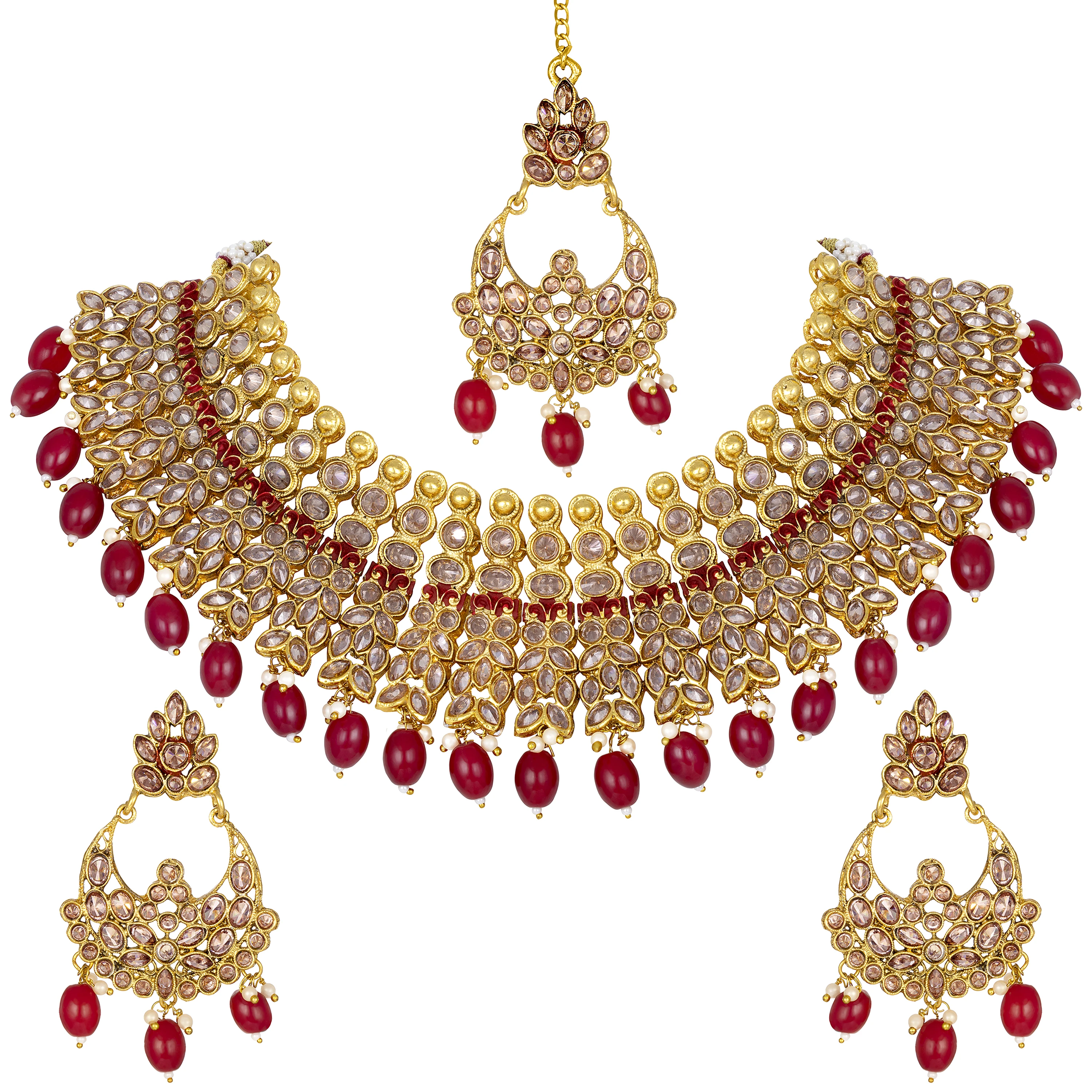 

Heavy Bridal Jewelry Sets Copper Beaded original Kundan Polki Necklace Jewelry Sets for Women, Shown