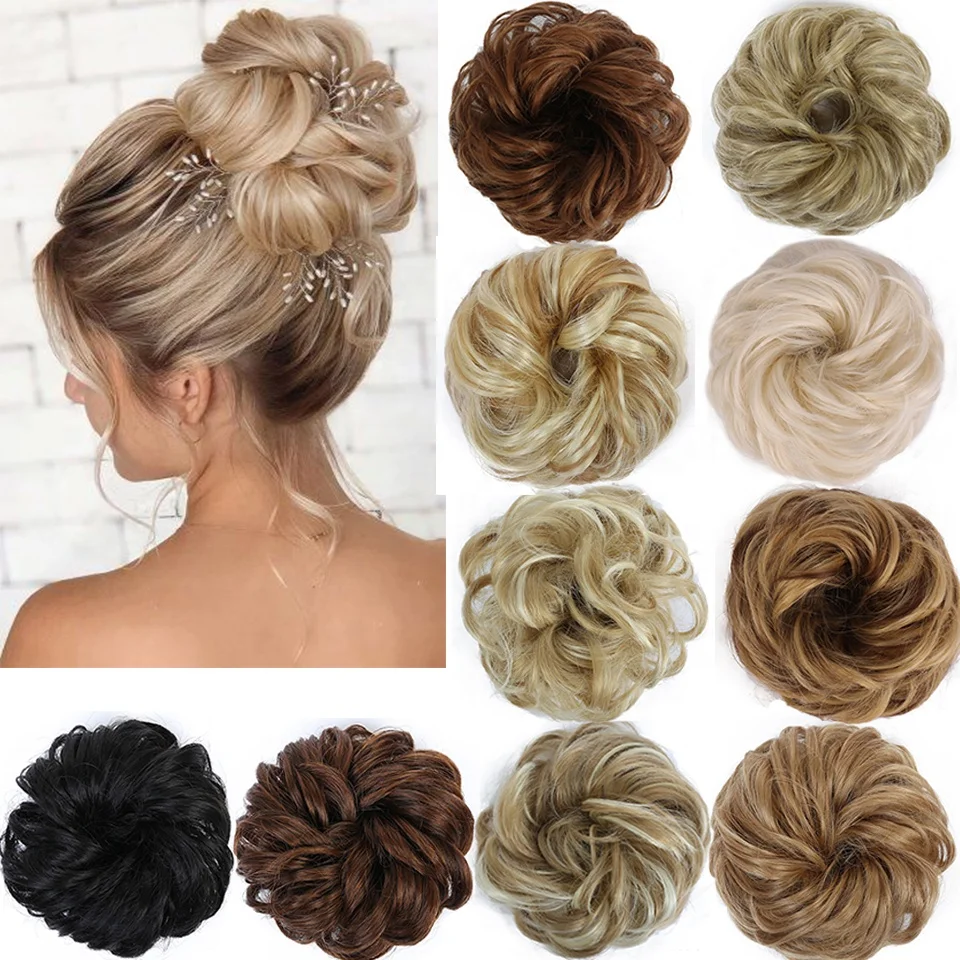 

Women Girls Curly Scrunchies Chignon Hair Bun With Rubber Bands Synthetic Hair Ring Wrapped On Messy Hair Bun Ponytails