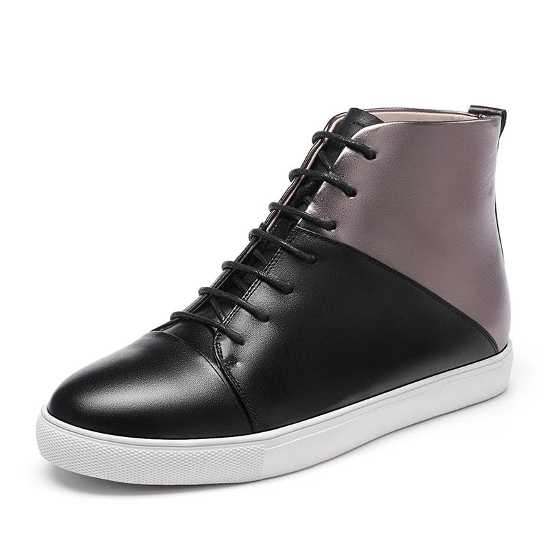 

W027 Fashion Ankle Lace Up Genuine Leather Women High Tops shoes Wholesale, Black/white