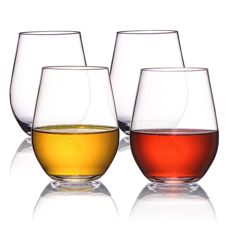 

BPA free tritan material C1002-1 stemless 4 units red wine juice glass set with 4 unit wine glass, Transparent or customized color