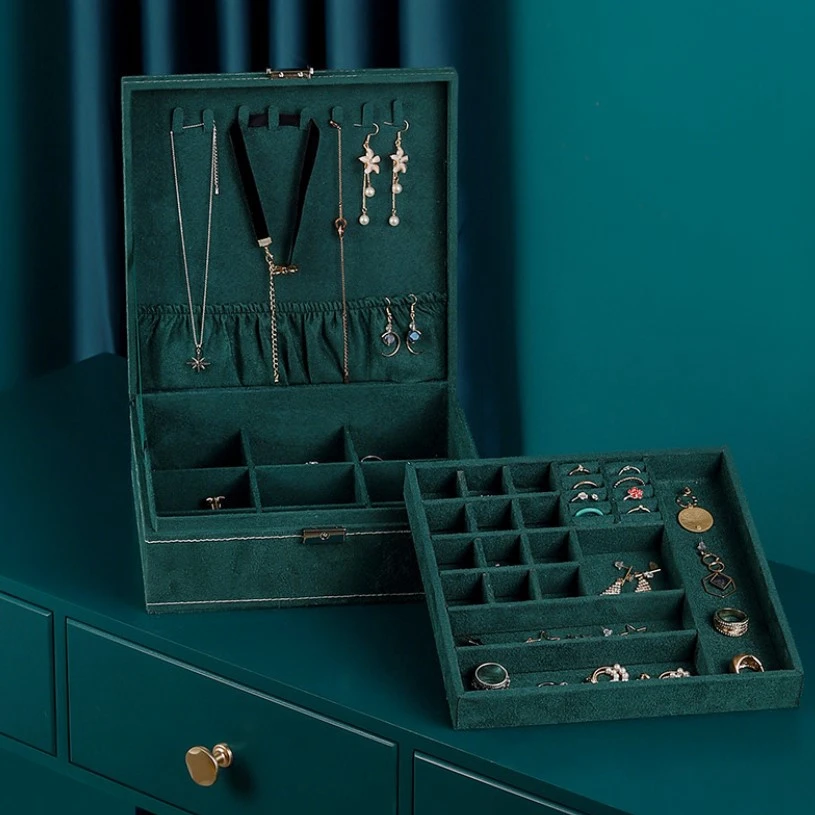 

Custom luxury storage Velvet fabric two layer jewelry ring necklace package box, Optional