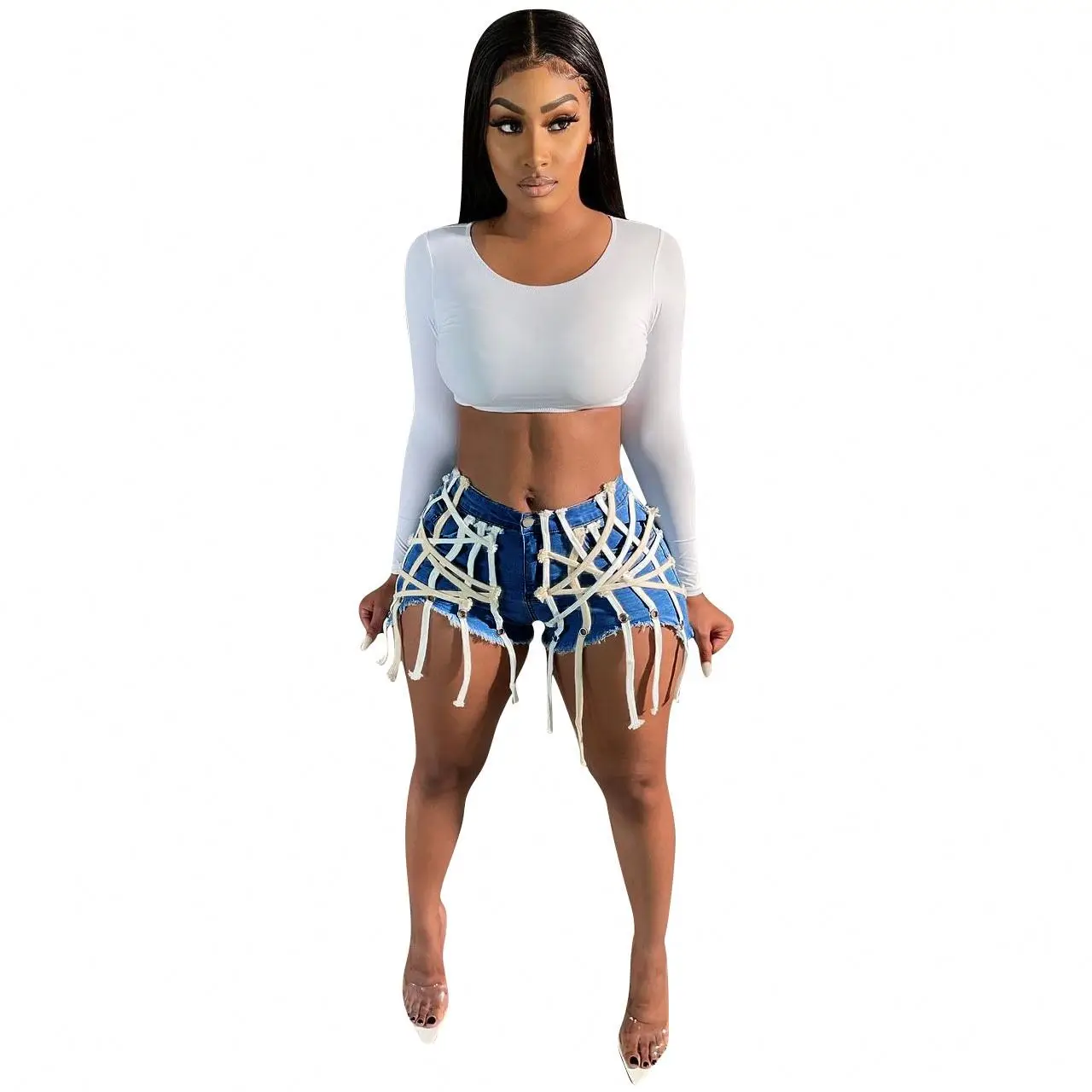 

2021 Women's Denim Shorts Sexy Ripped Fringe Wash Jeans Shorts Plus Size Tassel Jeans High Waist Summer Women Pants