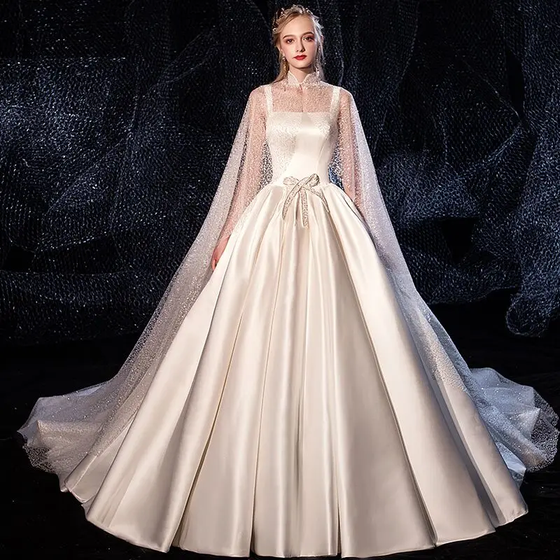 Satin Hochzeit Kleid Dreamy Selbst Anbau Brautkleid Mit Hosenträger