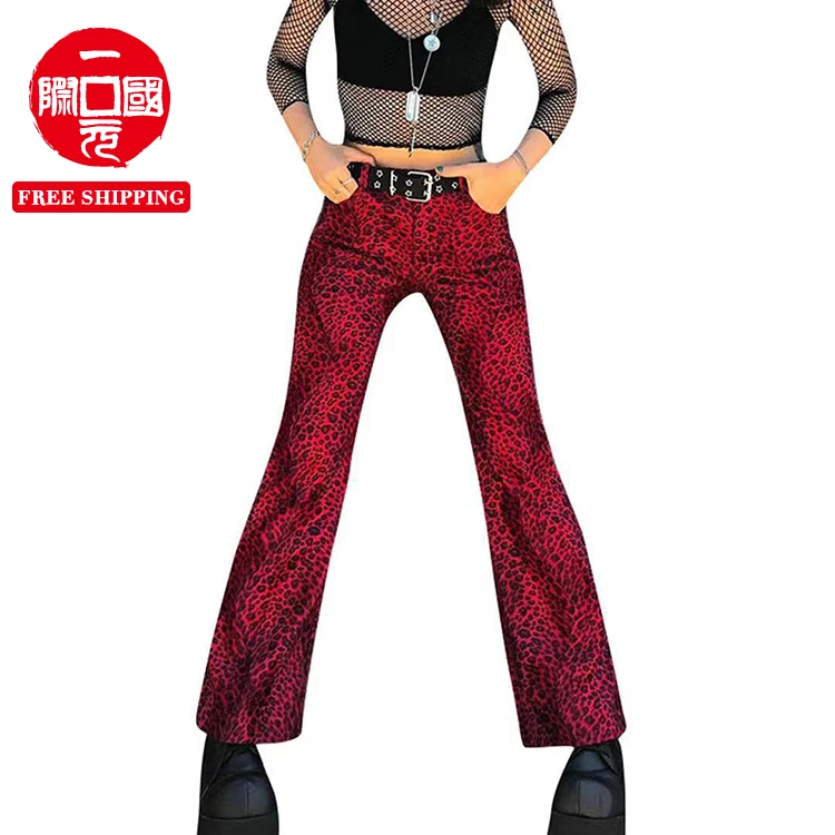 

2021 spring and autumn straight trousers high waist leopard print women's trousers