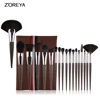 2019 new arrival 18pcs coffee grounds wood handle synthetic hair beginner's makeup set brush