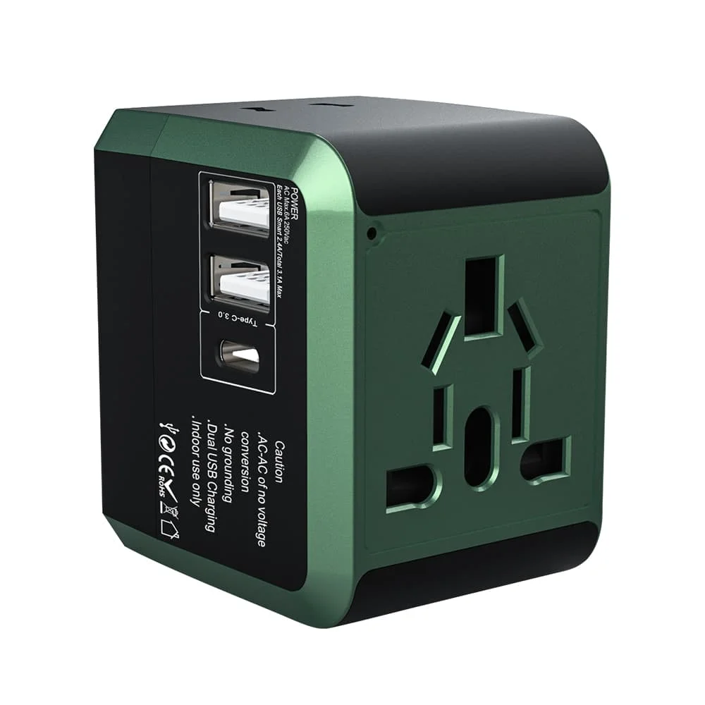 

Hot Selling World Universal Travel Adapter 2 usb 1 Type-c Plug Output 3.1A USB Charger electrical plug Socket, Black,white, custom color