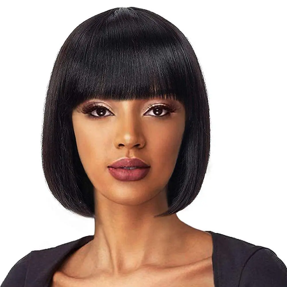 

Wigs with Bangs Black Wigs for Black Women Human Hair Bob Human Hair Bang None Lace Front Wigs