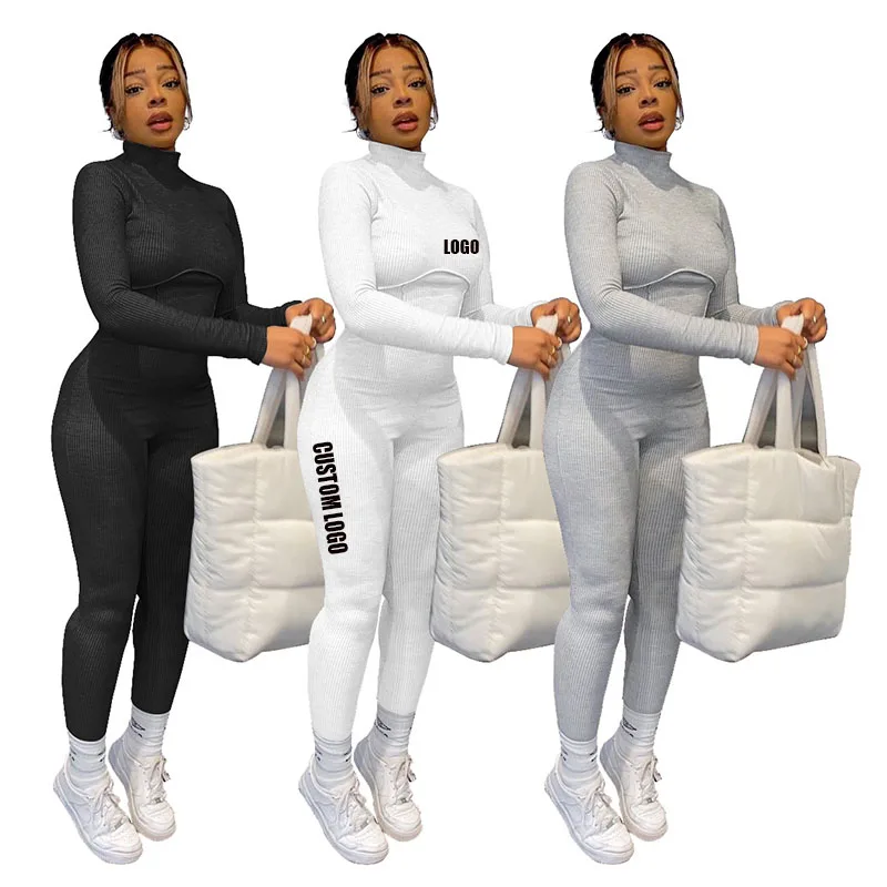 

Free shipping Fashion Solid Zipper Long Sleeve Bodycon Jumpsuit Women, Customized color