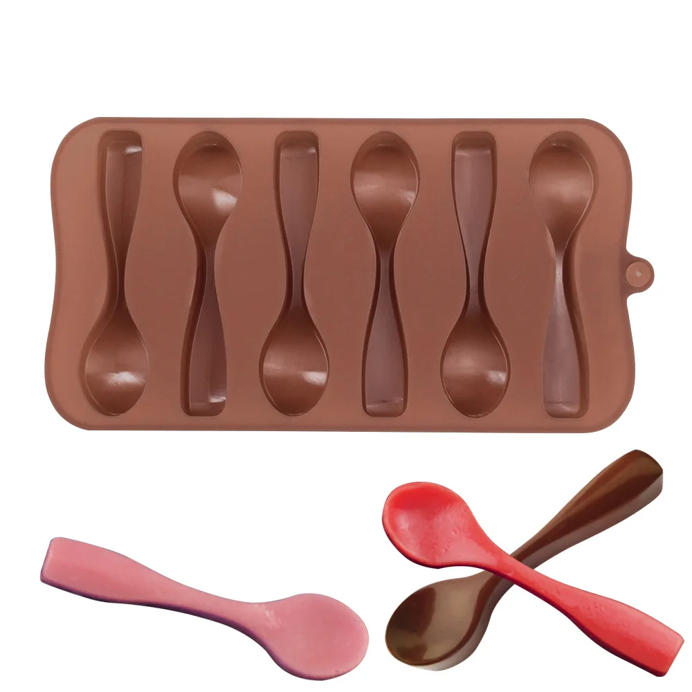 

Amazon hot sell spoon shape chocolate molds spoon silicone chocolate mold, White,green,pink and customized