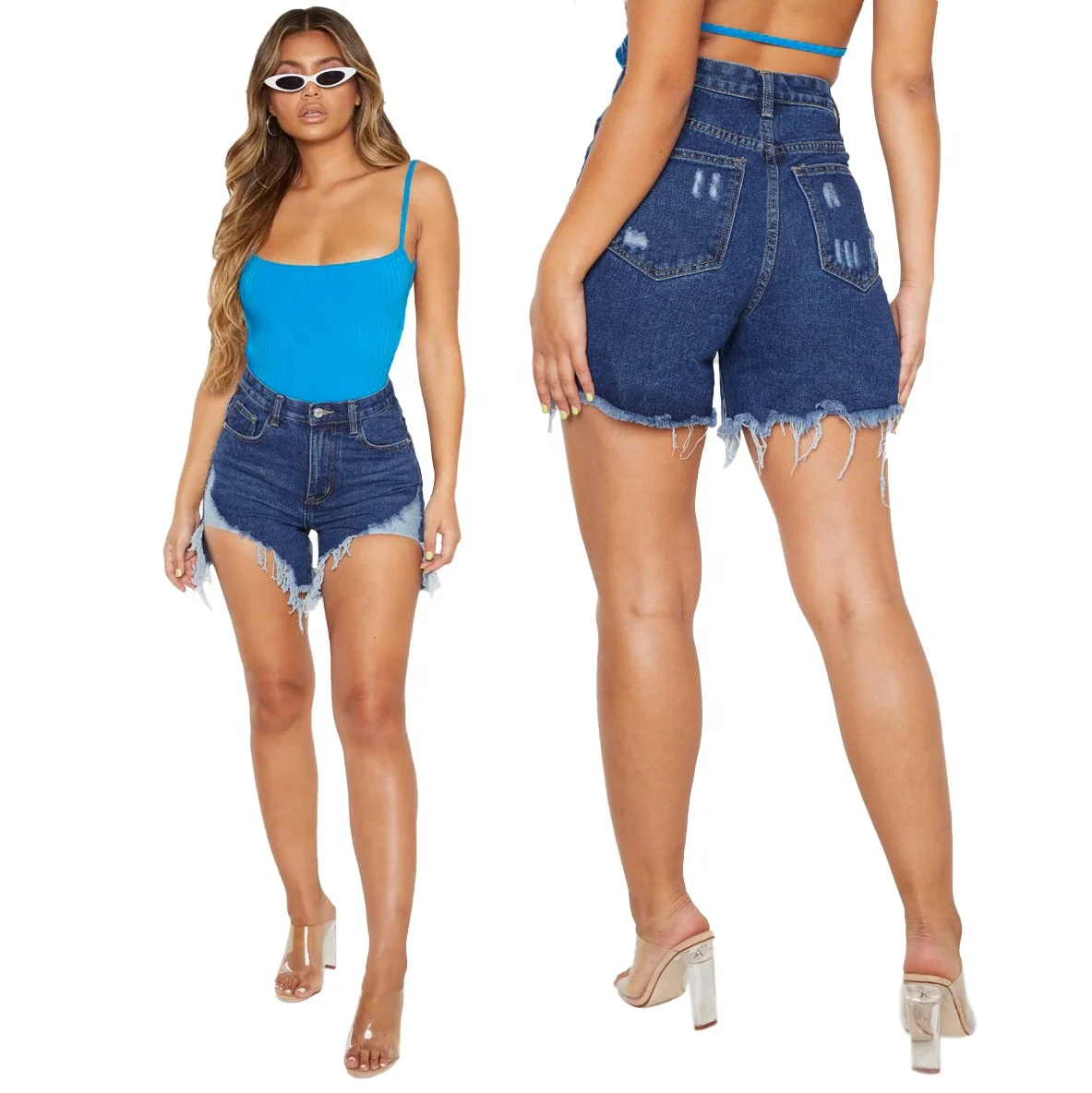 

MT12-2338 Sexy Asymmetrical Design Women Jean Shorts Summer High Waist Denim Shorts