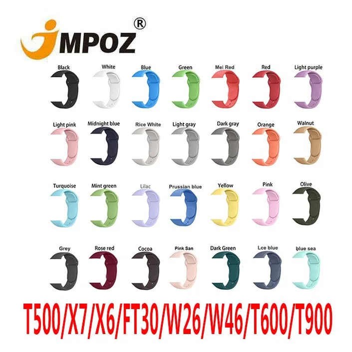 

Silicone Replacement Sport Band For Apple Watch Series 4 5 6 38/40mm 42/44mm Wrist Bracelet Strap X7 W26 T500 smart watch Band, 51 colors