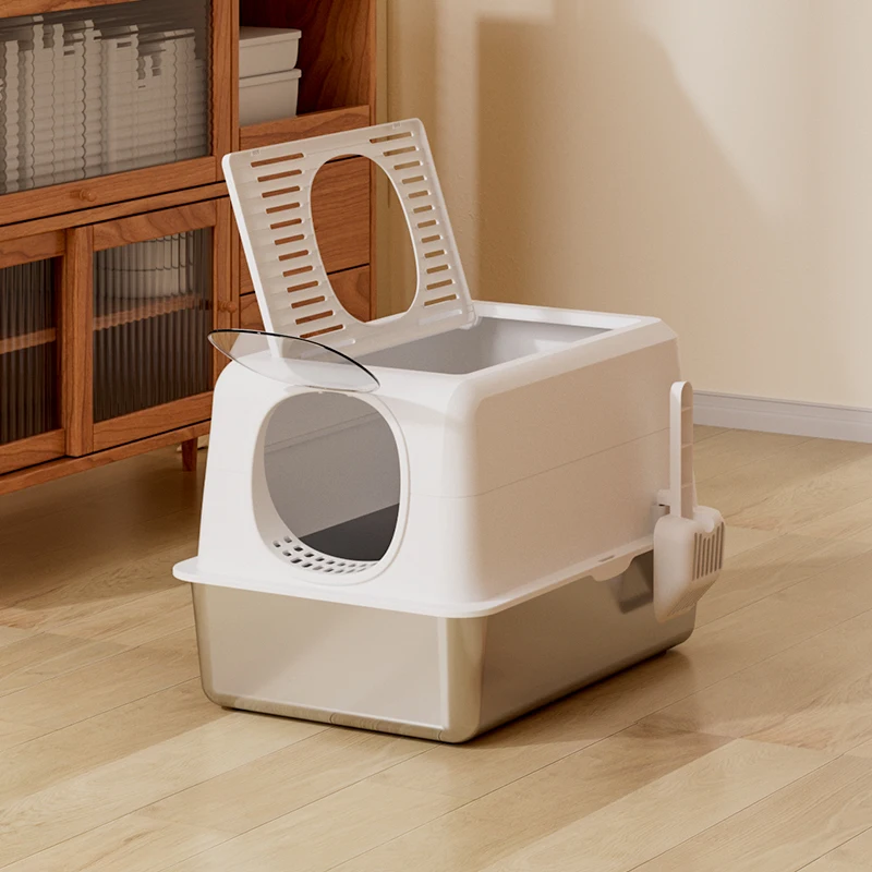 Original Design Covered Cat Litter Box Stainless Steel Enclosed Large Metal Cat Litter Box Litter Box With Lid