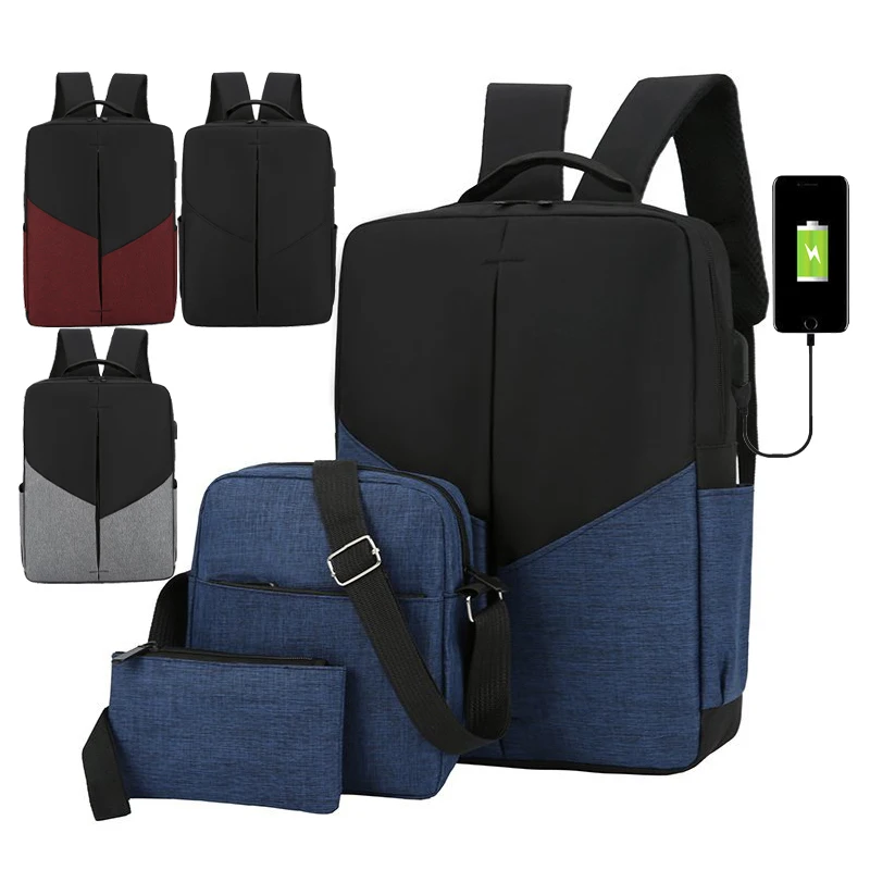 

2020 factory direct sale fashion leisure design 3 in 1 bagpack 3pcs laptop school backpack knapsack bag set, Black, blue, red, grey or custom
