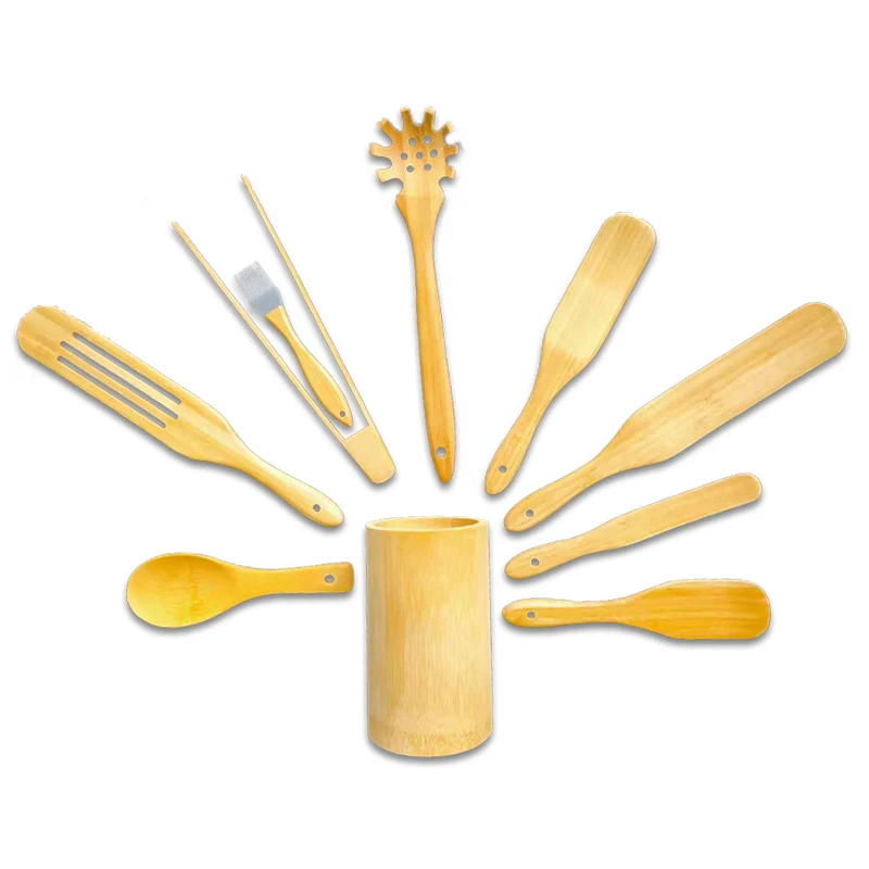 

Heat Resistant Bamboo Cookware for Serving and Cooking (Set of 8) Wooden Spurtle Non-stick Kitchen Utensil Set