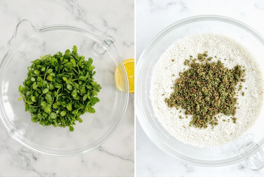 Cook stirring pot with fresh herbs