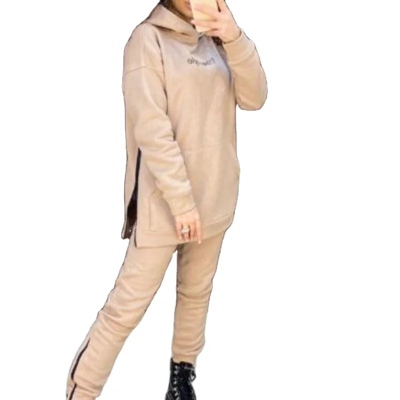 

Popular Solid color Outfits Women Zipper printed long sleeve sports casual Hoodies Sweatsuit, Red, purple, black, camel