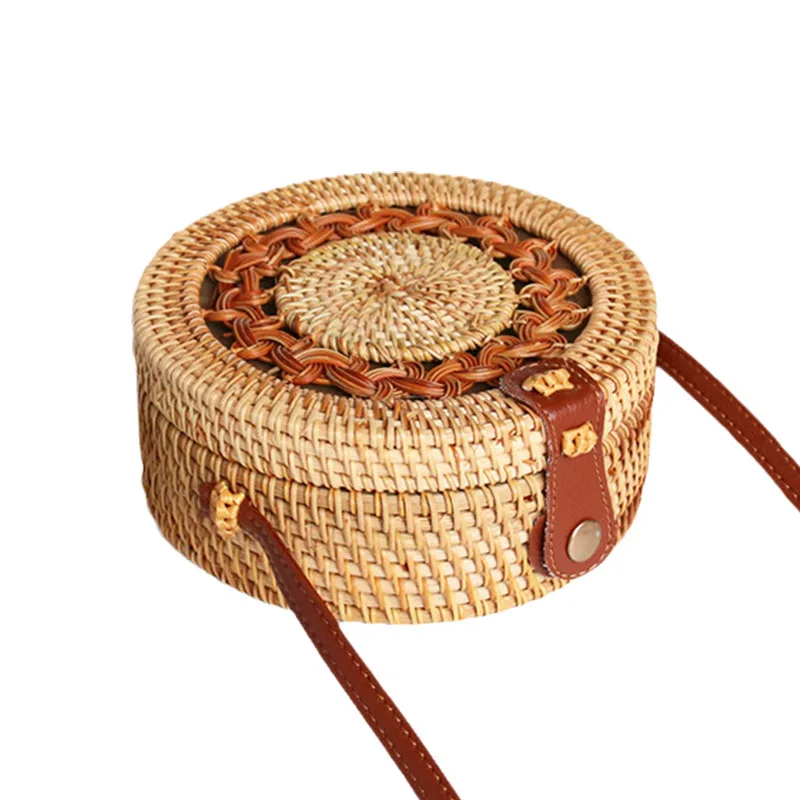 

New Style 100% Natural Wholesale Beach Shoulder Bag Small Vietnam Handwoven Round Rattan Bag for Women