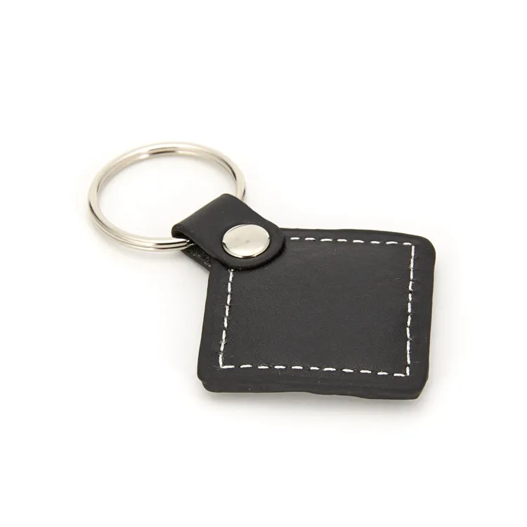 

Wholesale Custom Logo Printed Keychains Black Square Leather Car Key Chain, Picture