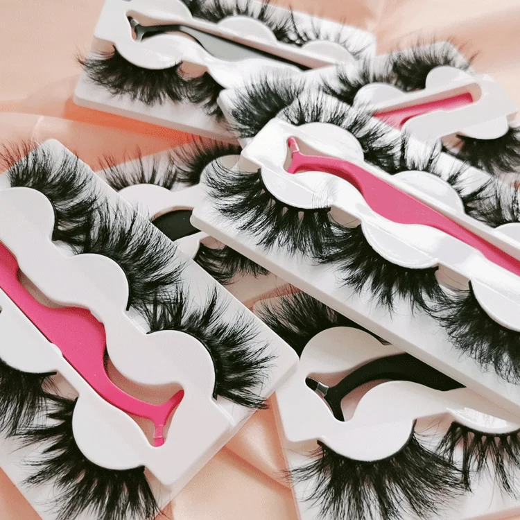 

Private label custom logo 3 pairs eyelash set full strip eyelashes 3D 5D 25mm dramatic long 100% real mink lashes with tweezer