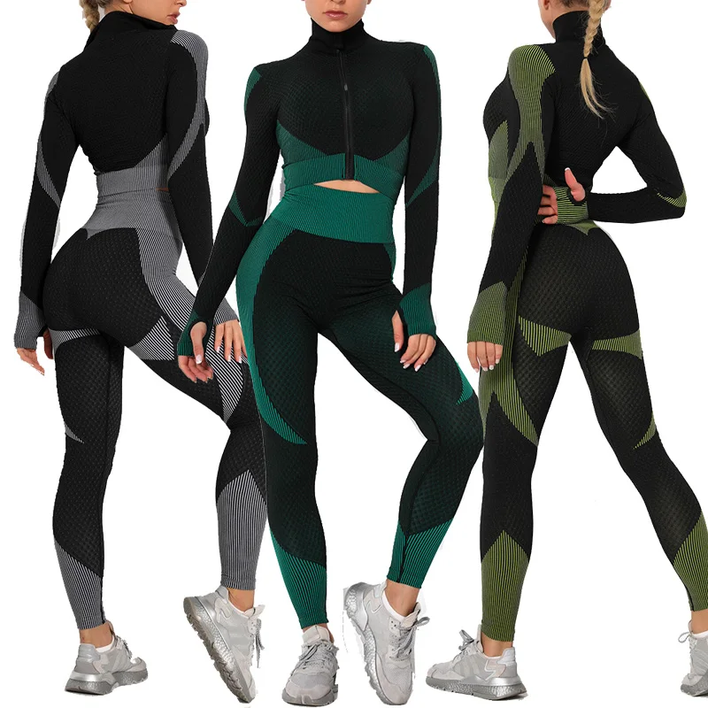 

New Ladies Yoga Sports Zip Hoodie Outerwear Outdoor Fitness Sports Yoga Pants Set Womens Gym Leggings Tracksuit Sportswear, As photo