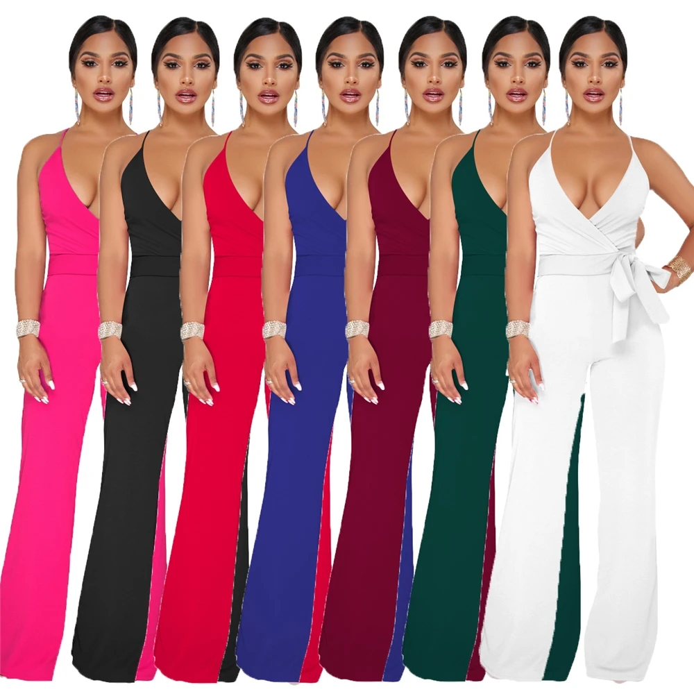 

XM-2090810 New Arrivals 2020 Summer Women Solid Color Romper Strapless Long Wide Legs Pants Sleeveless Jumpsuit
