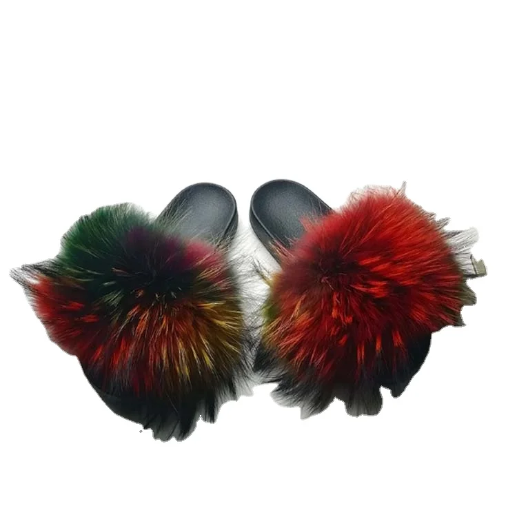 

Hot sale products custom design wholesale fashion anti-slippery colorful luxury fur slides