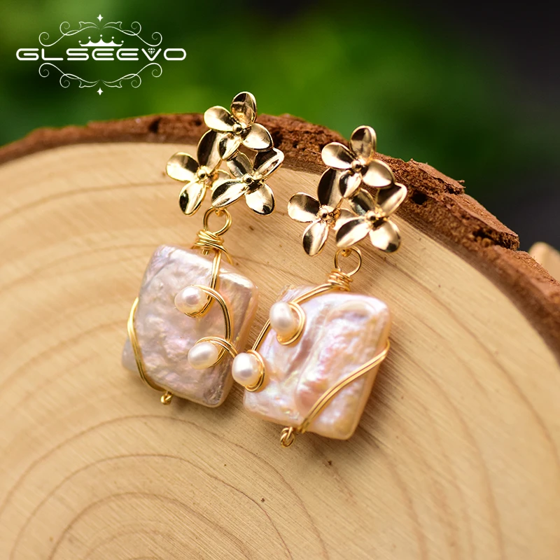 

Original Design Flower Drop Earrings Natural Baroque Square Pearl Earrings For Women Fine Jewelry Wholesale earrings bulk