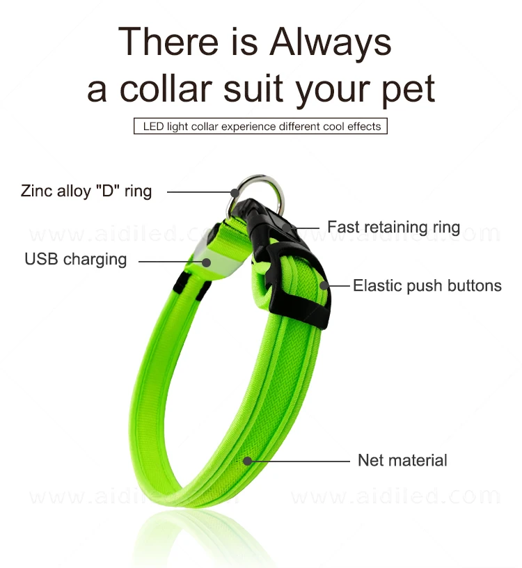 Puppy Love USB Rechargeable Battery Led Reflective Dog Collar Red Blue Green Factory Quality Luminous Pet Dog Collar