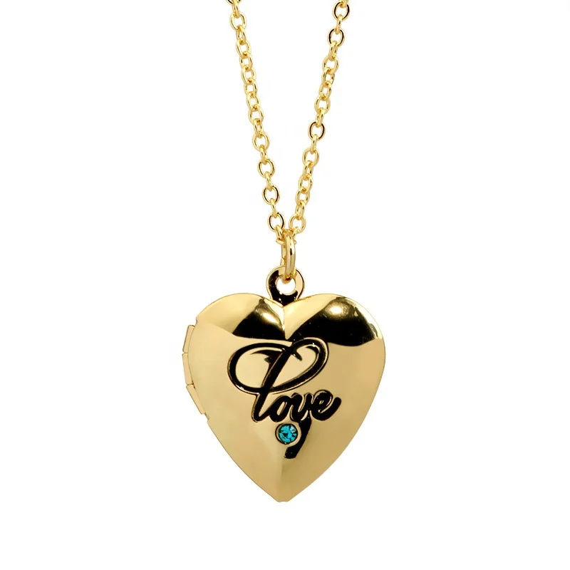 

New Arriva 18K Gold Plated Creative Phase Box Picture Jewelry Diamond Inlay Heart Pendent Sublimation Necklace Lockets For Gift, Gold/silver/rose gold