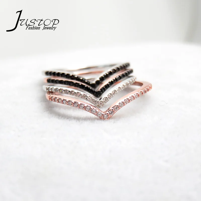 

2020 JUSTOP latest design 925 sterling silver zircon ring simple design beautiful gift rings, As picture