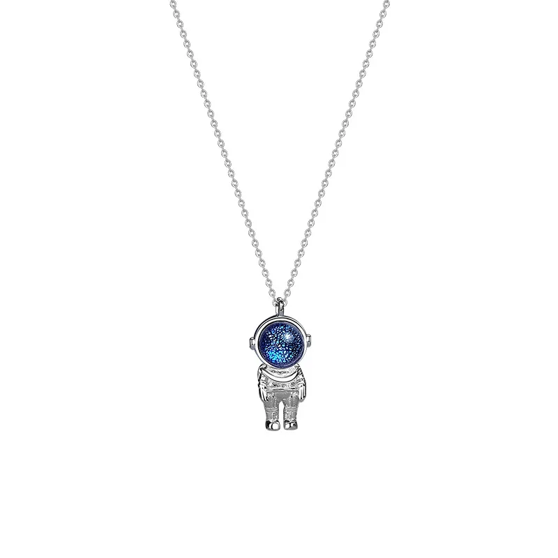 

Silver Jewelry S925 Spaceman Glaze Stone Necklace for Women Man