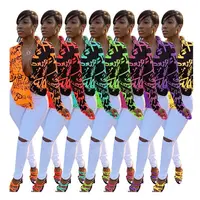 

09AF319 hot sale multicolor graffiti letter print shirt woman blouses and tops Women Fashion Clothing
