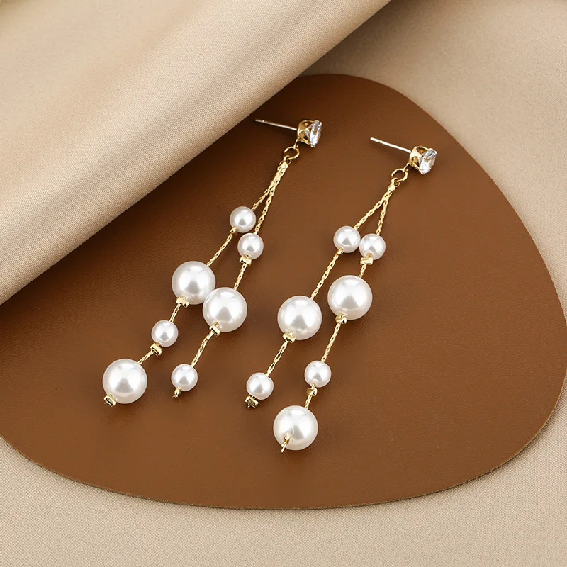 

fashion trendy dangling pearl drops earrings women