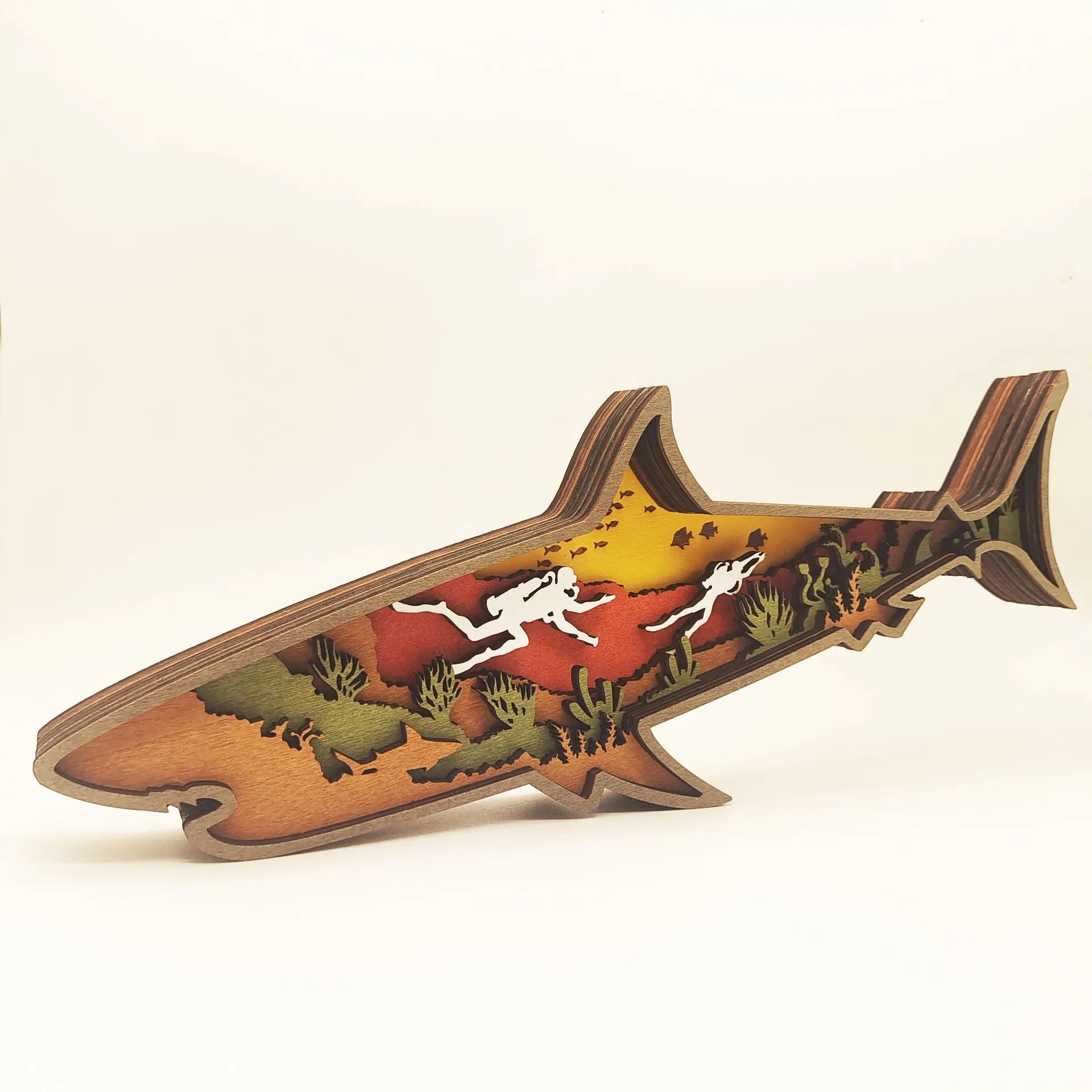 Wooden Engraved Shark Animal LED Lights Christmas Tabletop Decoration 2022 Plywood Carving Home Decor
