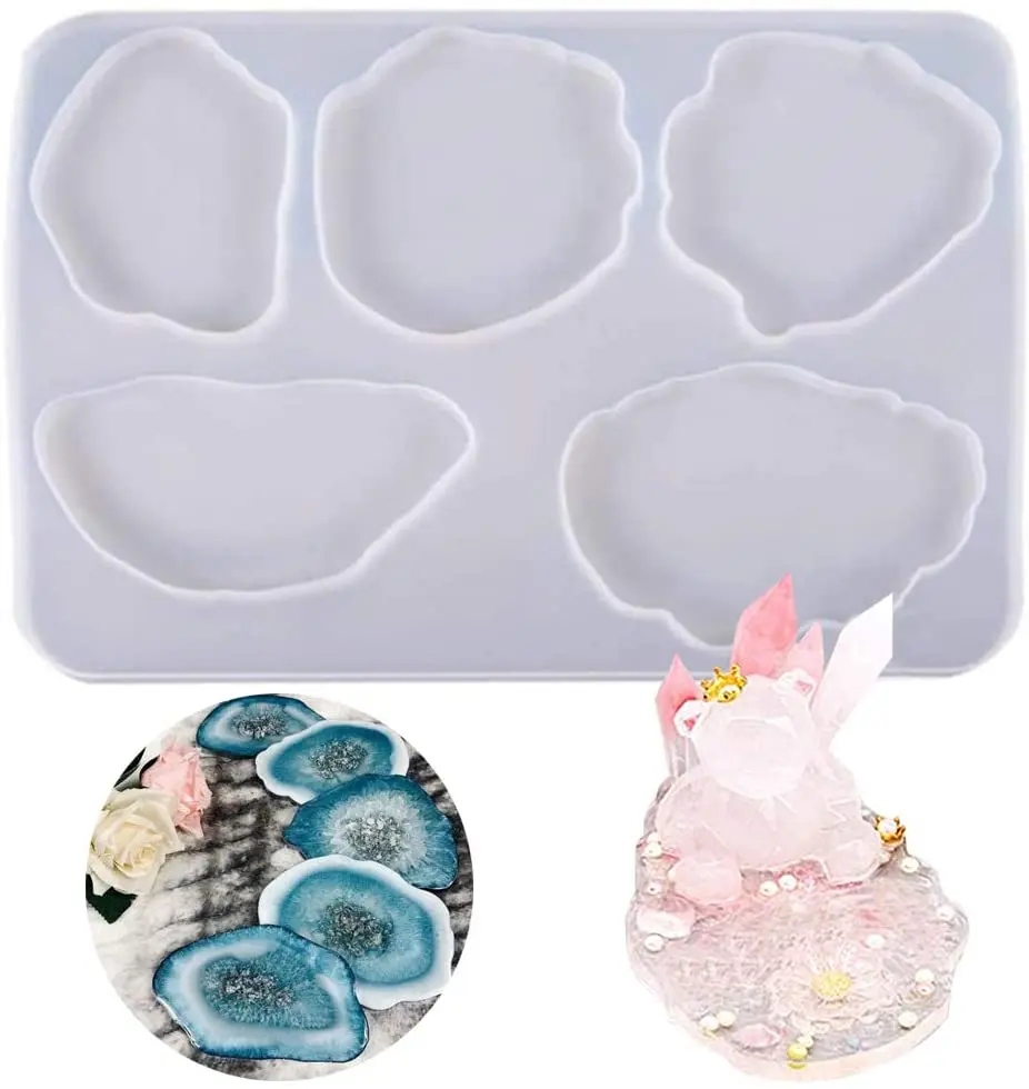 

2Pcs Coaster Resin Molds Crystal Jewelry Irregular Cup Mat Making Epoxy Casting Silicone Molds Home Decoration, White