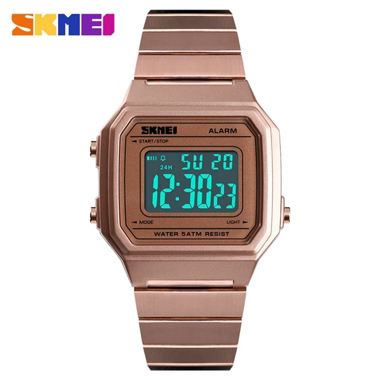 SKMEI 1377 50m Water Resistant Digital Wrist Watch Display China Supplier Stainless Steel Mens Sport Watch, 4 colors
